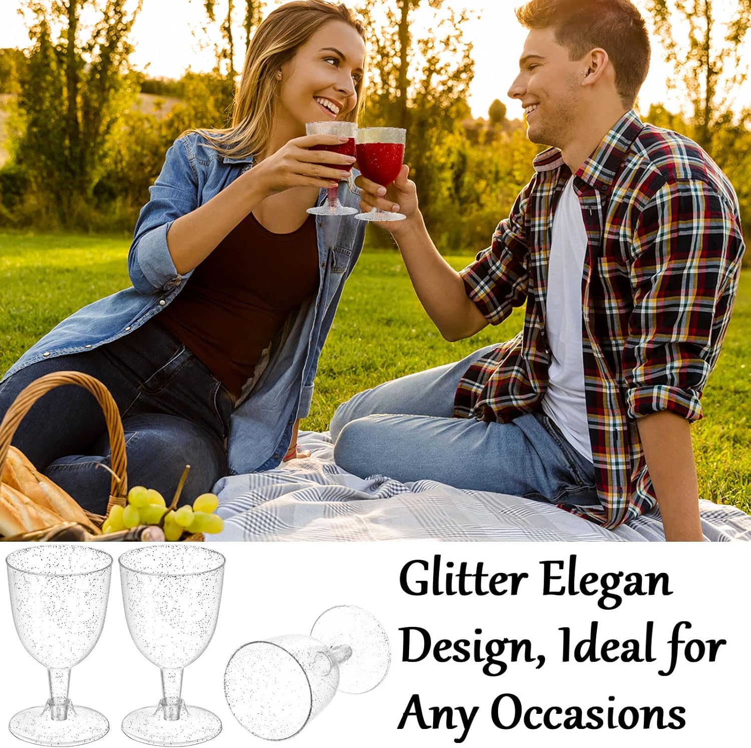 50 Pack Disposable Plastic Wine Glasses 5.7 oz Clear Plastic Wine Glasses for Parties Clear Goblets Cocktail Cups with Stem for Weddings Birthday Picnics Parties