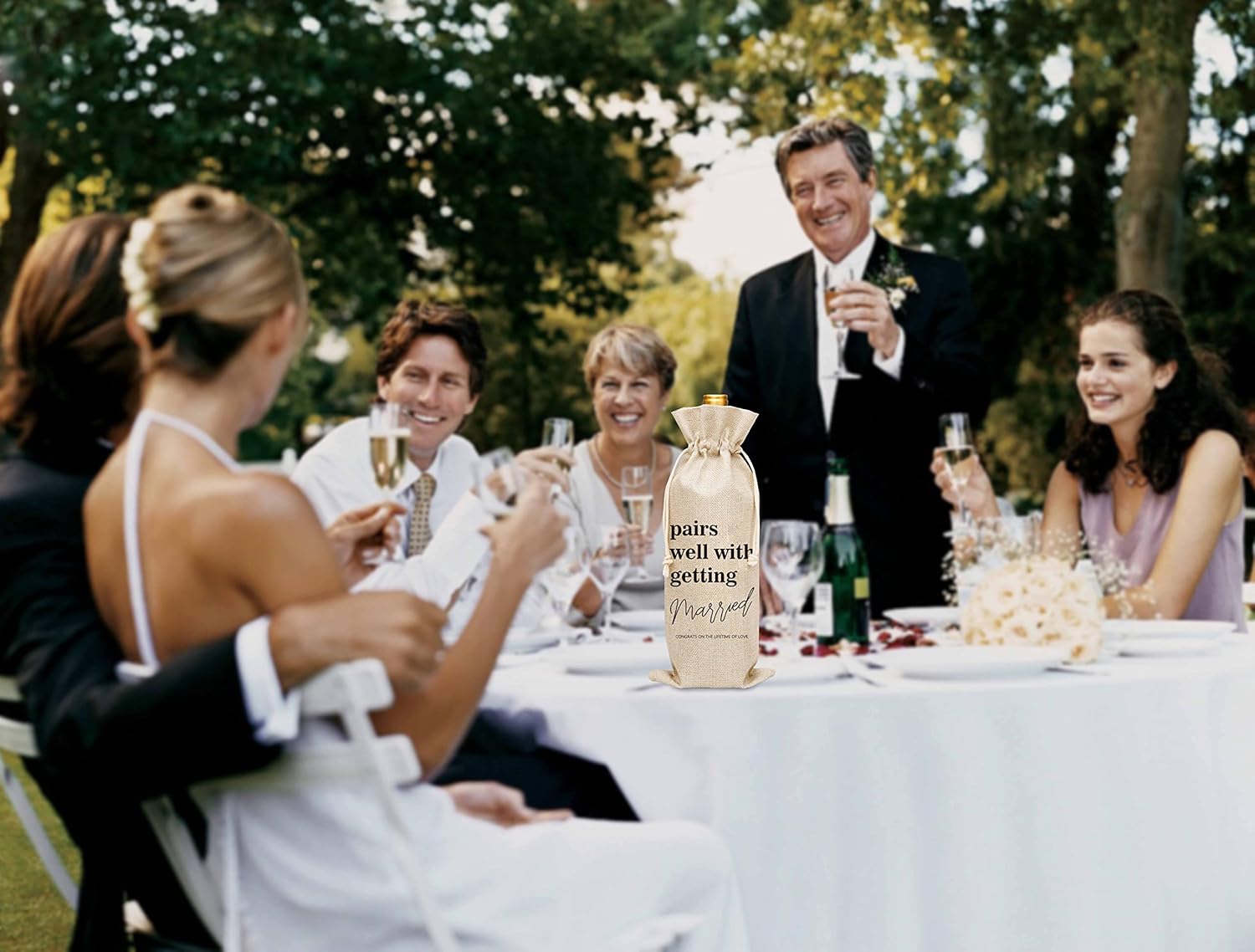 Huastatewolf Wedding Wine Bag – Burlap Wine Bottle Cover Gift Bag for Wedding Party, Engegement Party – 1 Pc Wine Bag(C34)