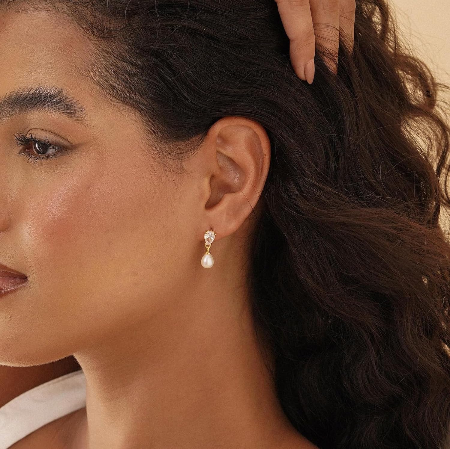 Pearl Earrings for Women Trendy, Dainty 14K Gold Plated CZ Pearl Drop Earrings Cute Dangle Earring Wedding Prom Jewelry Bridal Gifts for Her