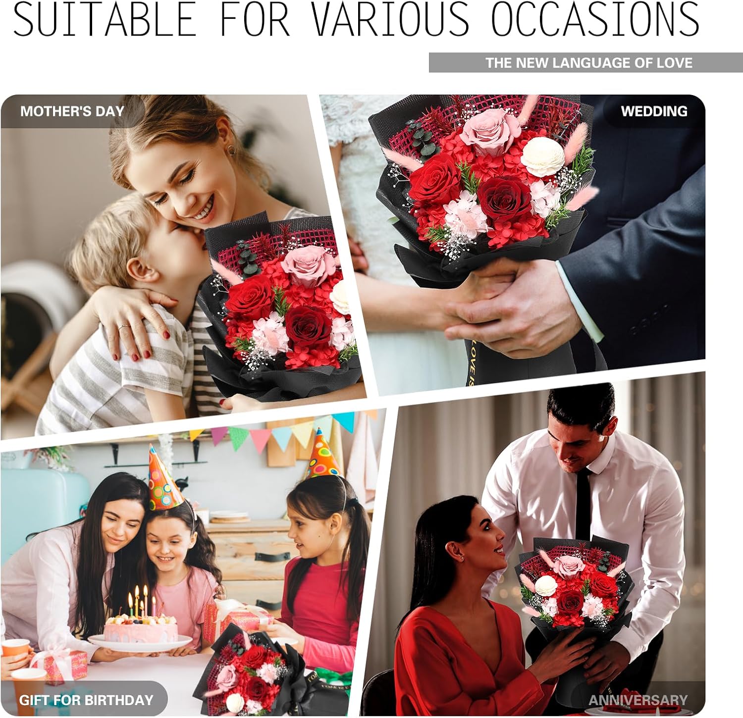 Preserved Flowers for Delivery, Red Flower Bouquets with Necklace, Forever Real Roses Anniversary Birthday Gifts for Women Mom Wife Girlfriend, Fresh Flowers for Valentines Day Christmas