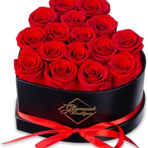 GLAMOUR BOUTIQUE 16 Flower Forever Heart Shape Box - Preserved Roses Gift for Her, Preserved Flowers, Red