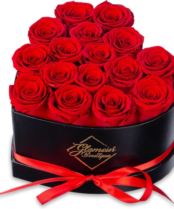 GLAMOUR BOUTIQUE 16 Flower Forever Heart Shape Box - Preserved Roses Gift for Her, Preserved Flowers, Red