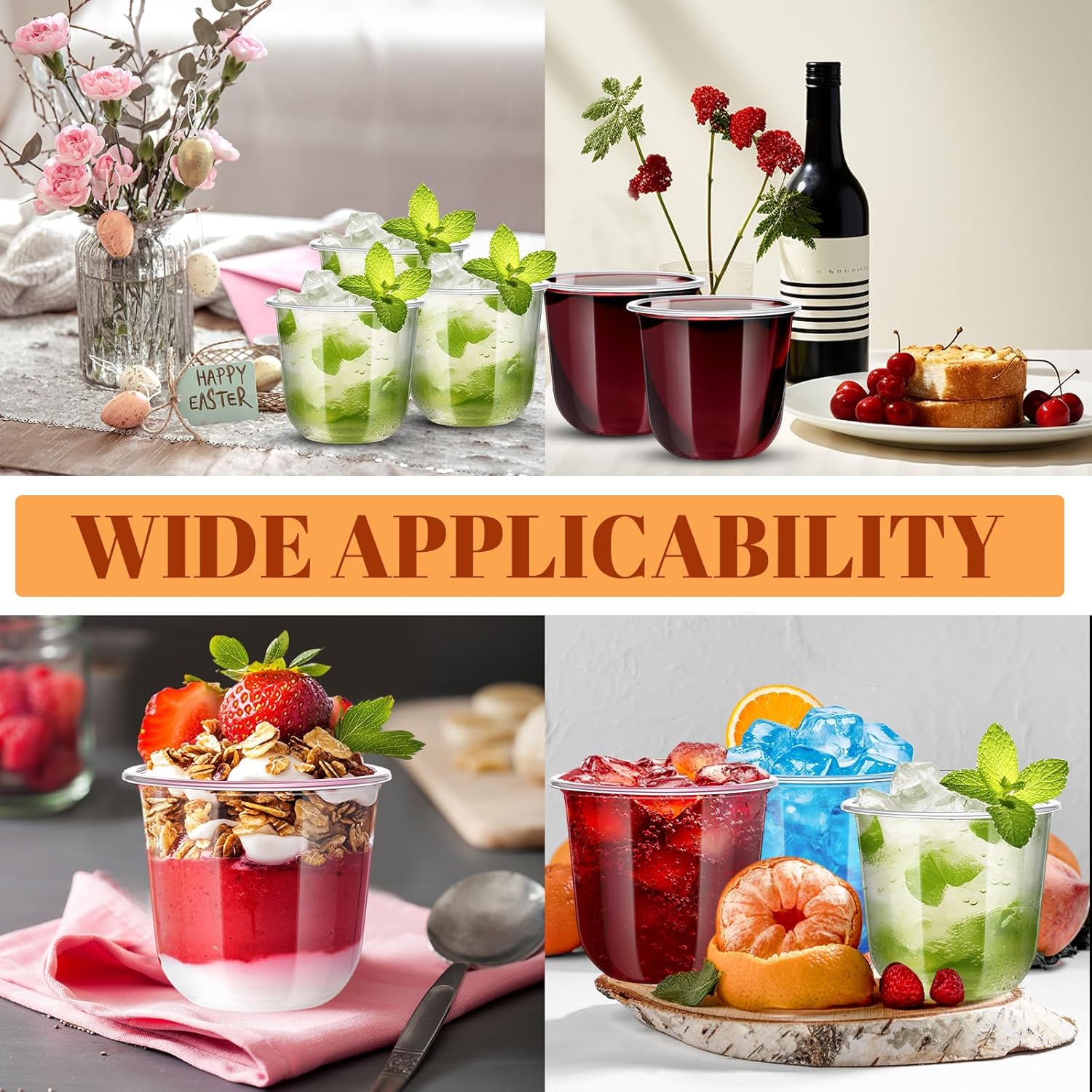 Disposable Stemless Clear Plastic Cups 12OZ NATURAL Arc Plant Based wine glasses For Parties Weddings Birthdays Cocktail BPA Free Recyclable Clear Cold Cups (Set of 300)