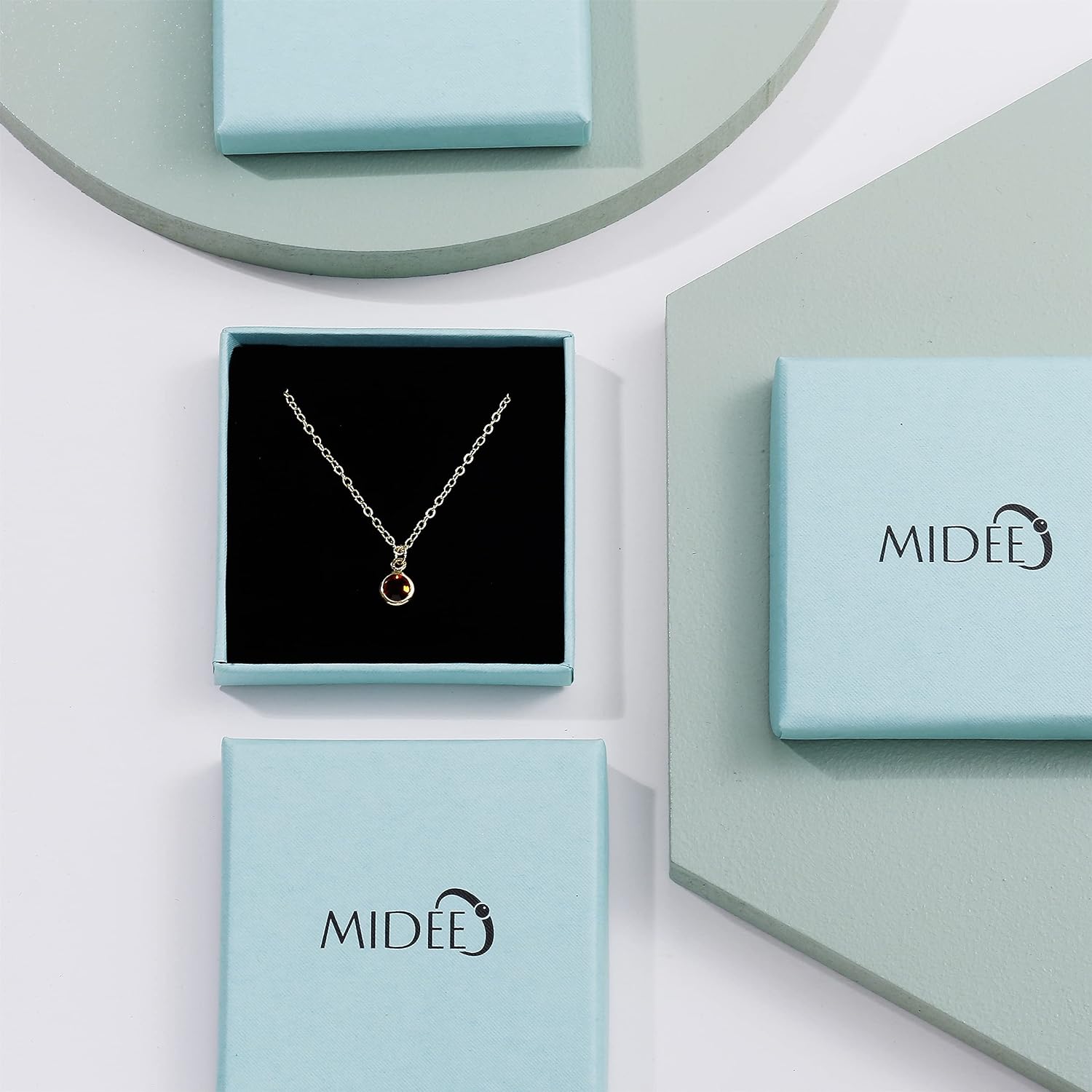 MIDEEO CZ Diamond Necklace for Women Dainty Layered Cubic Zirconia Solitaire Pendant Necklace Gold Plated Waterdrop Shape Square Emerald Green CZ Simulated Diamond Bridesmaid Necklace