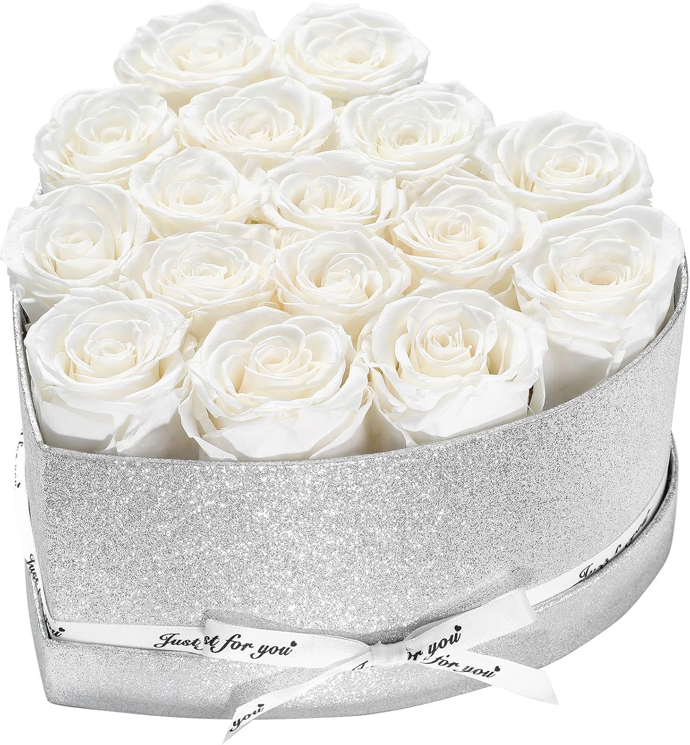 for Mom,Forever Flowers for Delivery, 16 White Preserved Rose in Heart Shaped Box, Eteranl Rose on Anniversary Birthday Gifts for Women, Mother, Wife, Girlfriend,