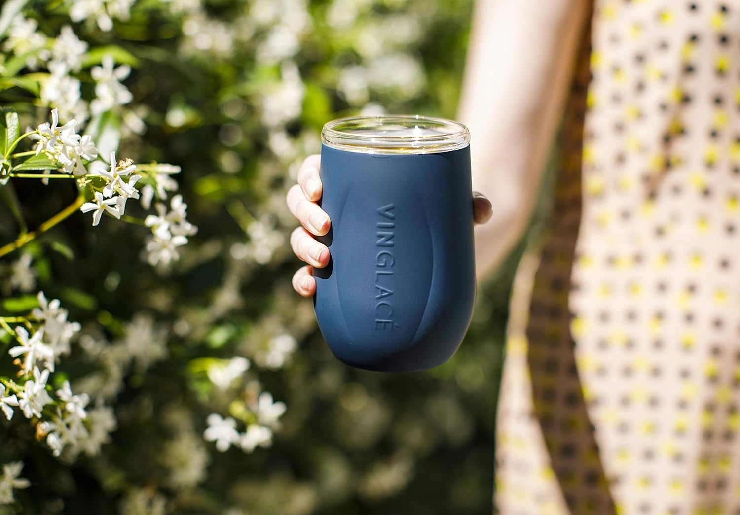 Vinglac Wine Bottle Chiller Gift Set- Portable Stainless Steel Wine Cooler with 2 Stemless Wine Glasses, Navy