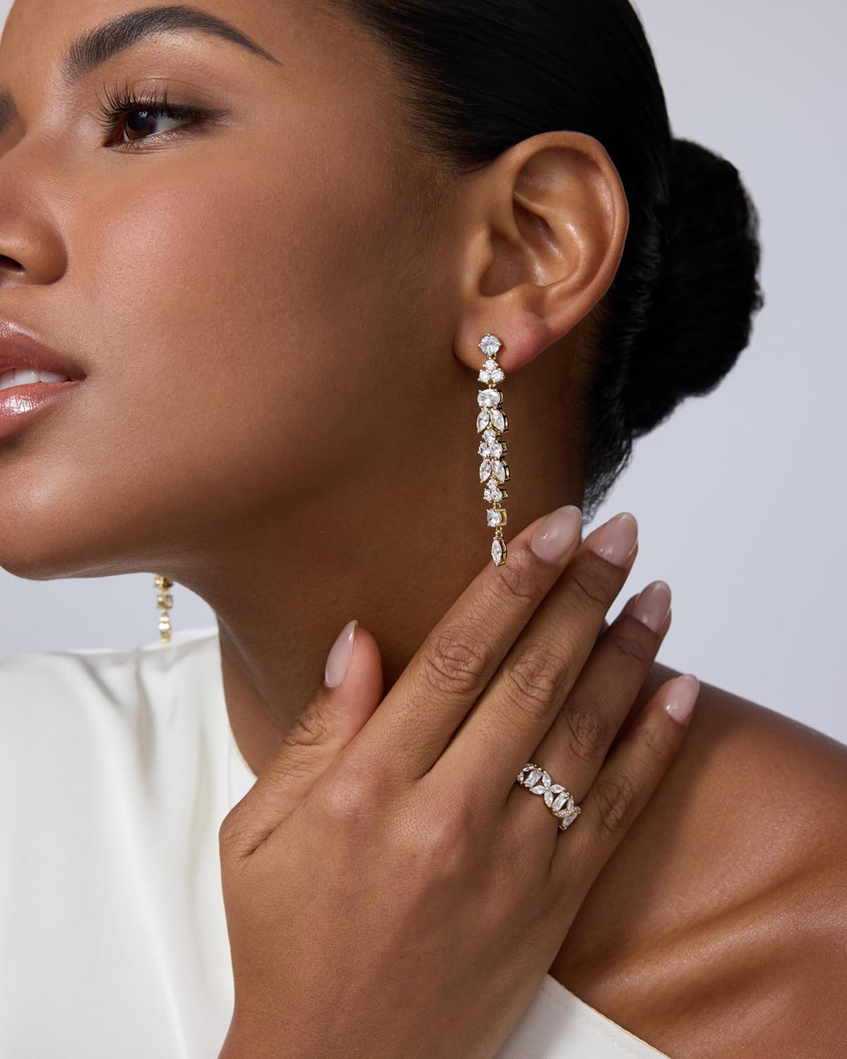 PAVOI 14K Gold Plated Cubic Zirconia Dangle Earrings for Women – Crystal Long Bridal Drop Earrings – Hypoallergenic Simulated Diamond Drop Dangle Wedding Jewelry for Brides and Bridesmaid