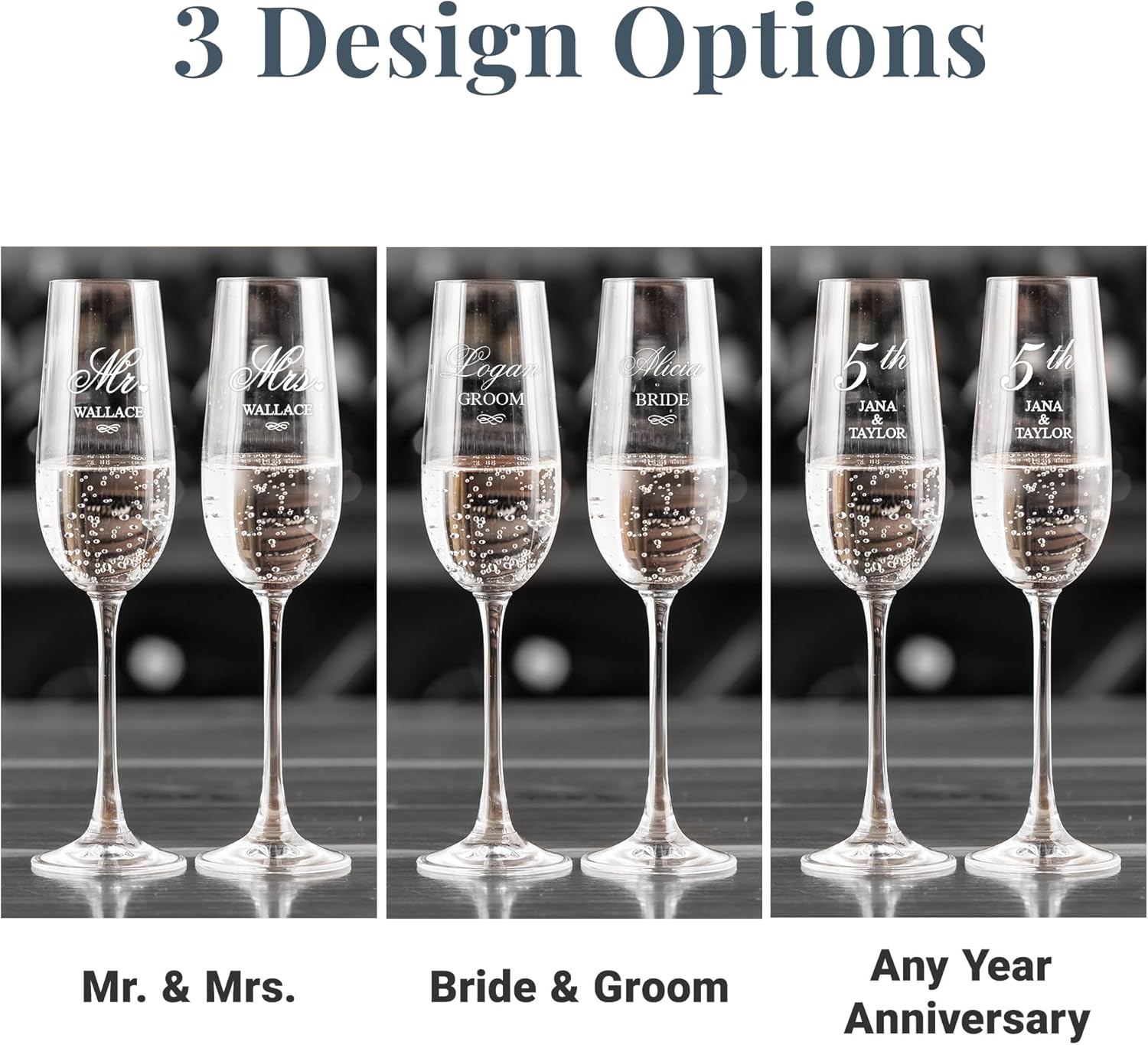 Let’s Make Memories Personalized Champagne Flutes – for Weddings or Anniversaries – Set of 2 – Mr. & Mrs. Design – Holds 8 oz