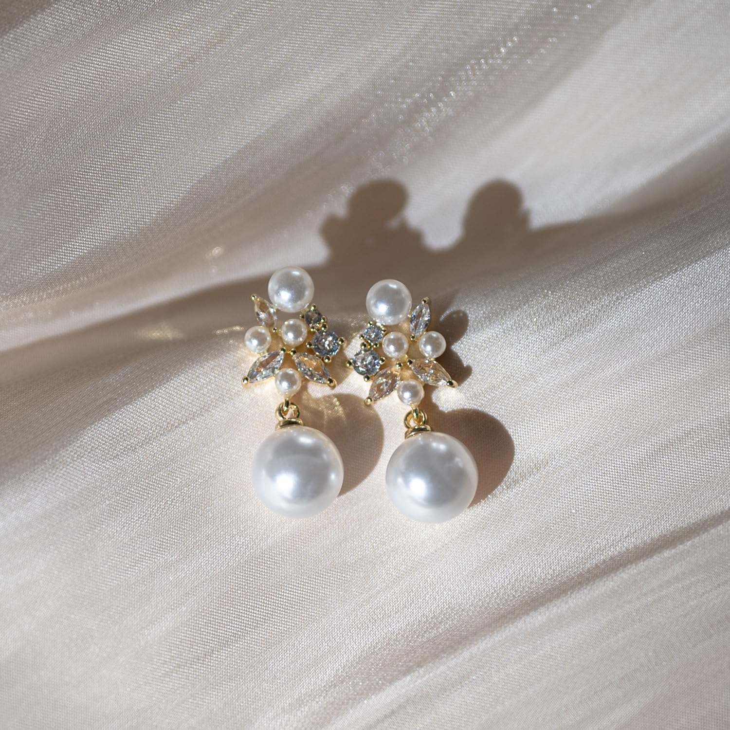 Pearl Drop Dangle Earrings for Women, Pearl Wedding Earrings for Brides Dangling, CZ Bridal Earrings for Wedding Bridesmaids, Prom Jewelry Gifts