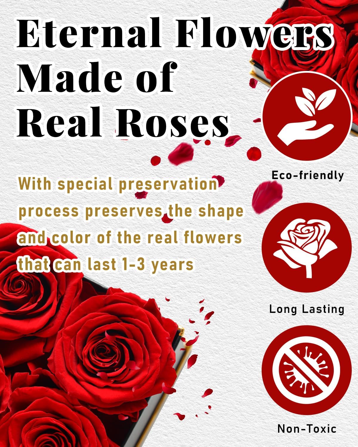 Changshunqi Forever Flowers, Preserved Roses in a Box, Eternal Rose Flowers for Delivery, Forever Preserved Roses Gifts for Her Women Wife Christmas Birthday Mothers Flower for Mom Womens Girlfriend