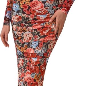 PRETTYGARDEN Women's Long Sleeve Maxi Dress 2025 Fall Ruched Bodycon Floral Mesh Formal Wedding Guest Cocktail Party Dresses