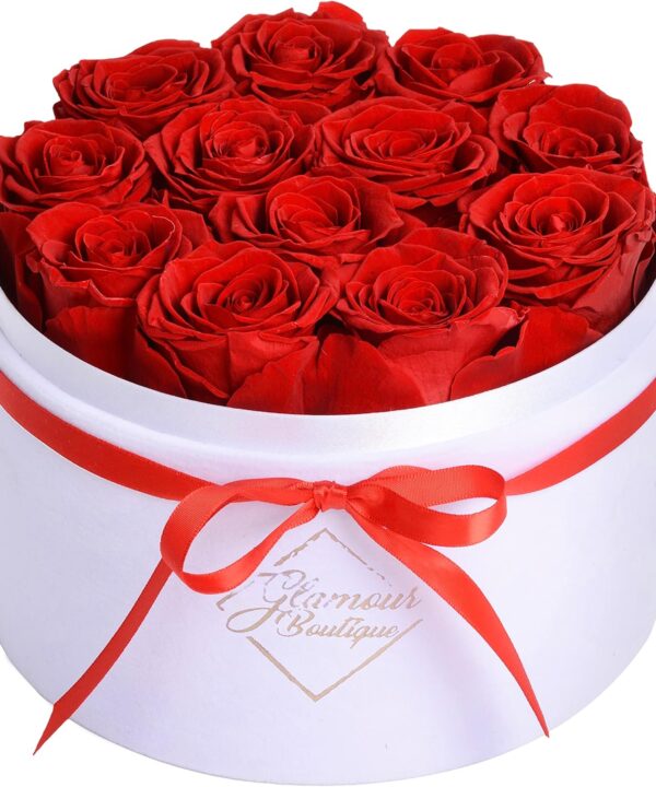 GLAMOUR BOUTIQUE Flowers Forever in a Box 12 Preserved Roses in Velvet Box, Birthday, for Women, Eternal Rose for Wife, Mom Flower - Red