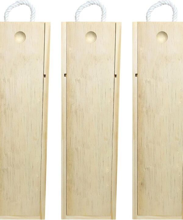 ARTAWEIN Premium DIY Wooden Wine Box - Ideal for 750ml Storage & Shipping with Single Bottle Holder and Rope Carry Handle for Birthday Party, Housewarming, Wedding, Anniversary (3 pack)