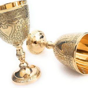ALADEAN Vintage Chalice Medieval Goblet | 1x Solid Brass 6" Royal Wine Glass Cups 7oz - Renaissance Gifts Wedding Anniversary Novelty Ceremonial Drinkware Pack of 1pc (Roman Chalice)