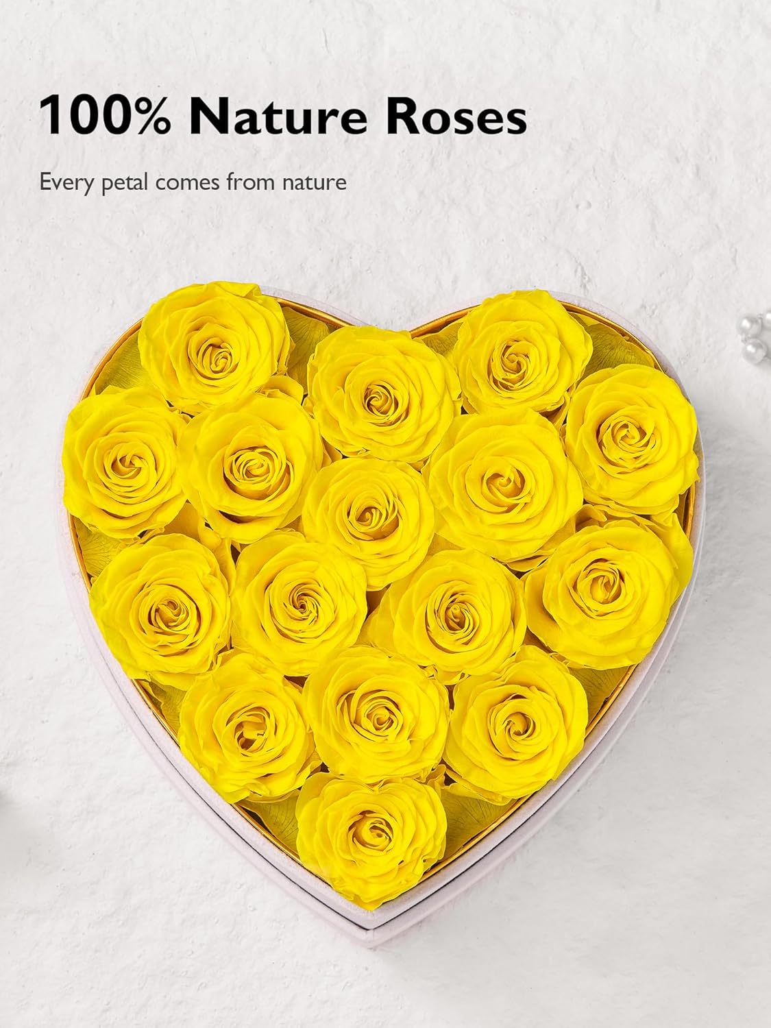 Eterfield Forever Flowers in Heart Shape Box, Preserved Roses That Last a Year Preserved Flowers Birthday Gifts for Her Mom Women Wife Anniversary Valentines Day Mothers Day (16 Roses, Yellow)