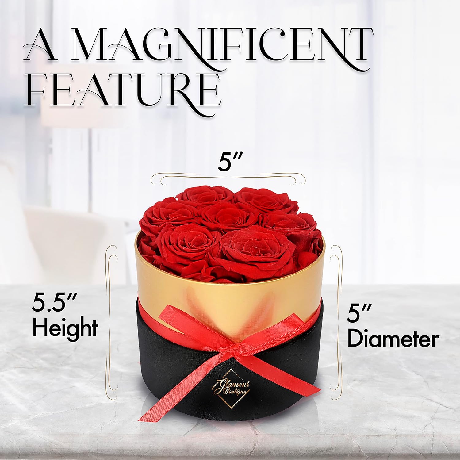 GLAMOUR BOUTIQUE Eternal Preserved Roses in a Box – Flowers Forever, Rose Forever in a Box for Wife, Birthday Gifts for Her, 7 Roses, Red
