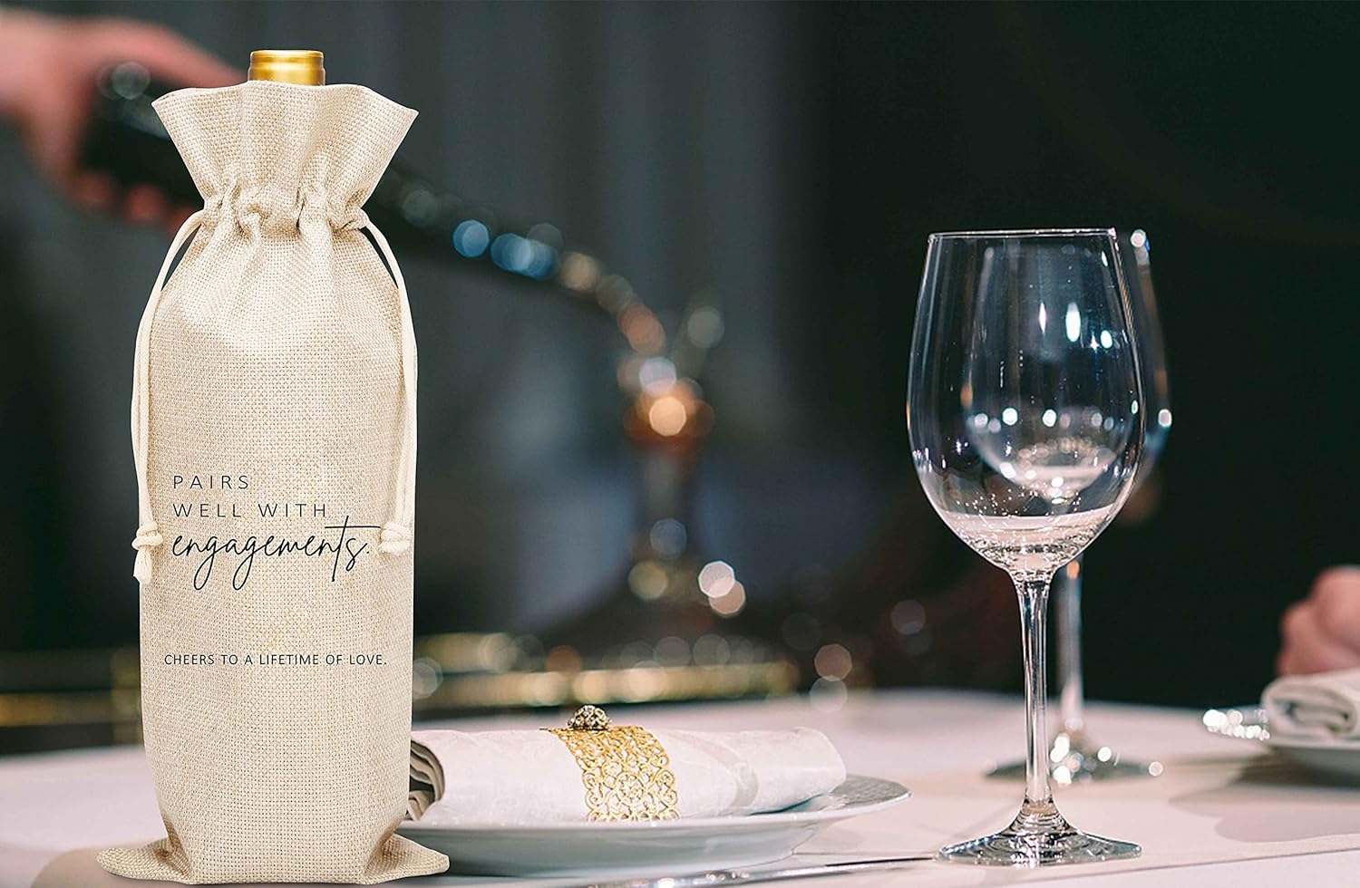 Wedding Gift Wine Bags, Burlap Wine Bottle Cover Bag For Engagement, Bridal Shower, Bridesmaid, Bachelorette Party Favor, 1 Pc Wine Bag (A32)