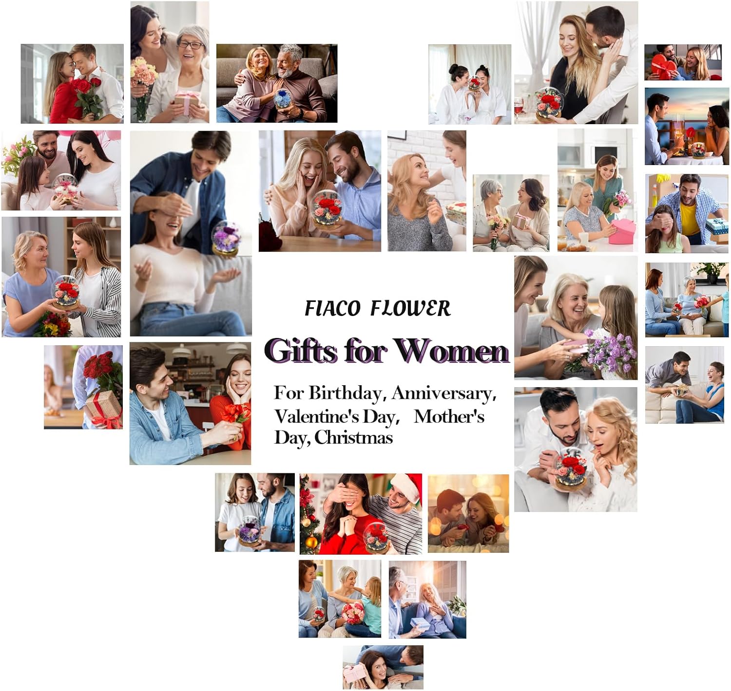 FIACO Gifts for Mom Women Birthday Preserved Flowers in Glass Dome Forever Fresh Flowers for Delivery Prime Long-Lasting Eternal Roses Gifts for Grandma Sister Daughter Wife Her Girlfriend Purple