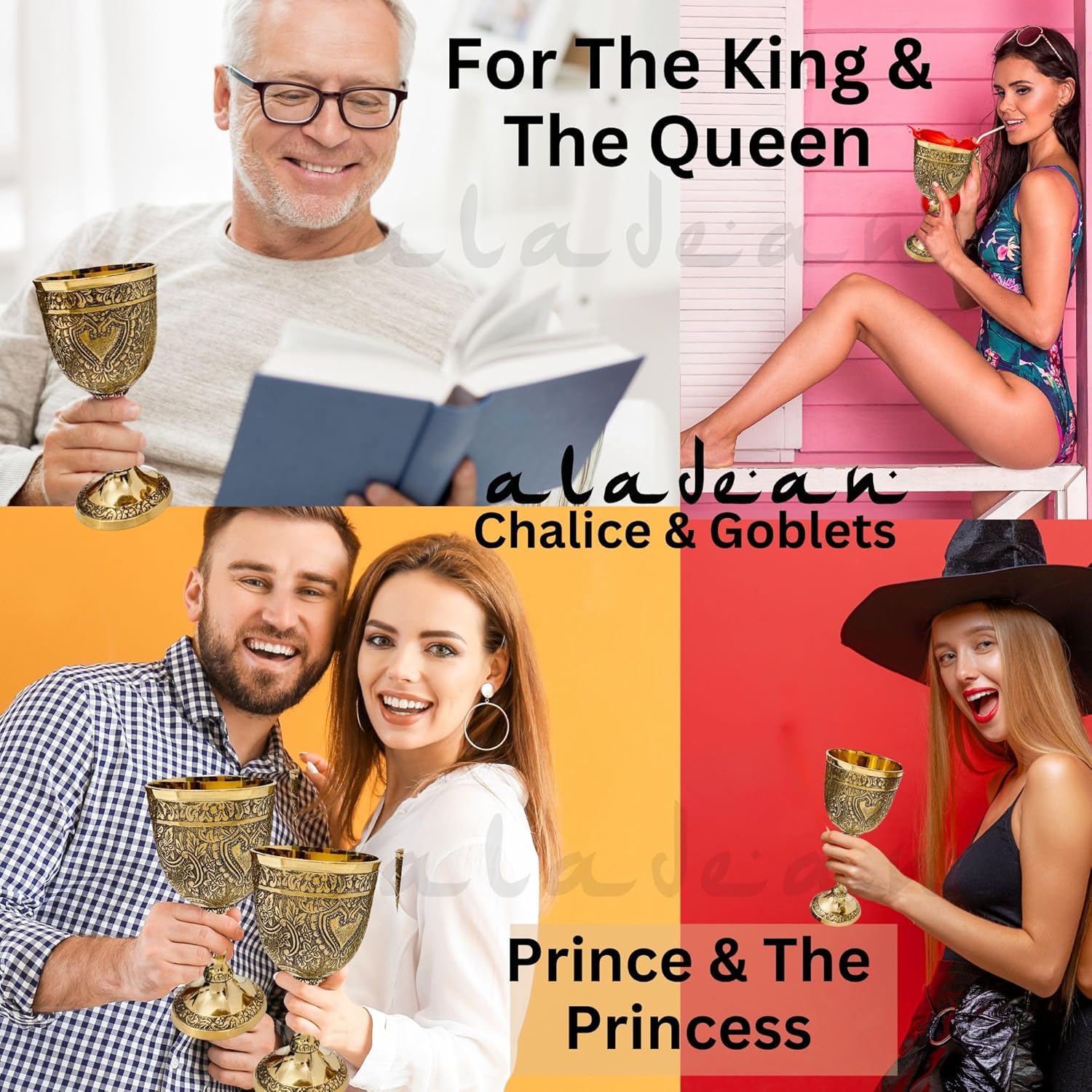 ALADEAN Vintage Chalice Medieval Goblet | 1x Solid Brass 6″ Royal Wine Glass Cups 7oz – Renaissance Gifts Wedding Anniversary Novelty Ceremonial Drinkware Pack of 1pc (Roman Chalice)