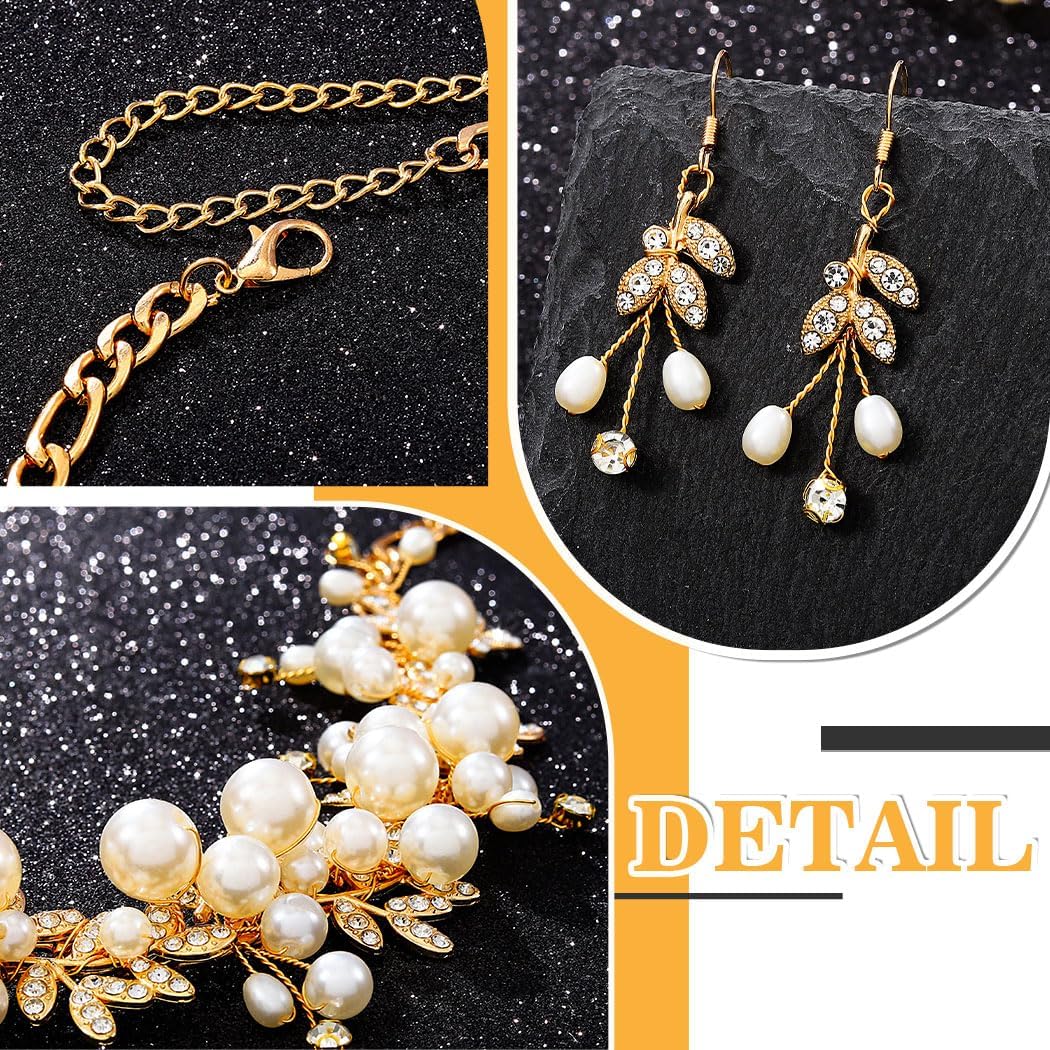 Sixexey Bridal Wedding Jewelry Set Gold Pearl Necklace Jewelry Crystal Rhinestone Necklace and Earrings Prom Costume Jewelry for Women and Brides