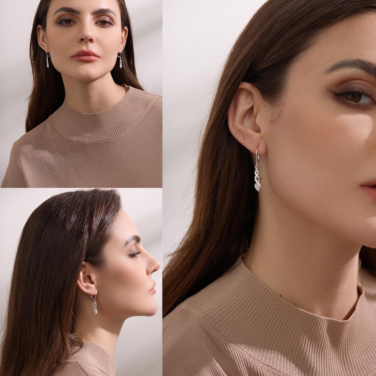 Sterling Silver Drop Dangle Earrings for Women Cubic Zirconia Hanging Dangle Earrings Long Infinity Drop Earring Leverback CZ Earing for Jewelry Gifts