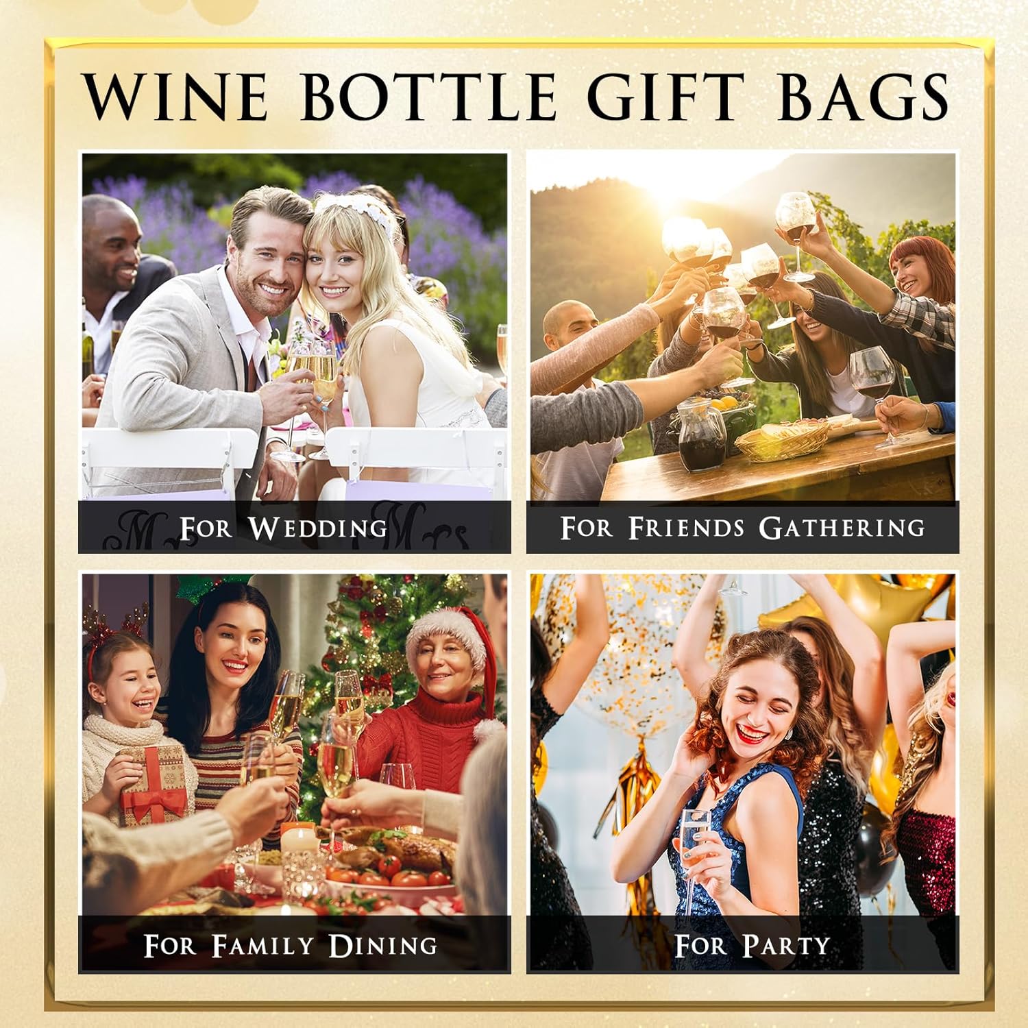 Ovveroche 50 Pack Wine Gift Bag with Handles and Tissue Paper Wine Bottle Gift Bags for Holiday Birthday Wedding Graduations Fathers Day Party, Black+White