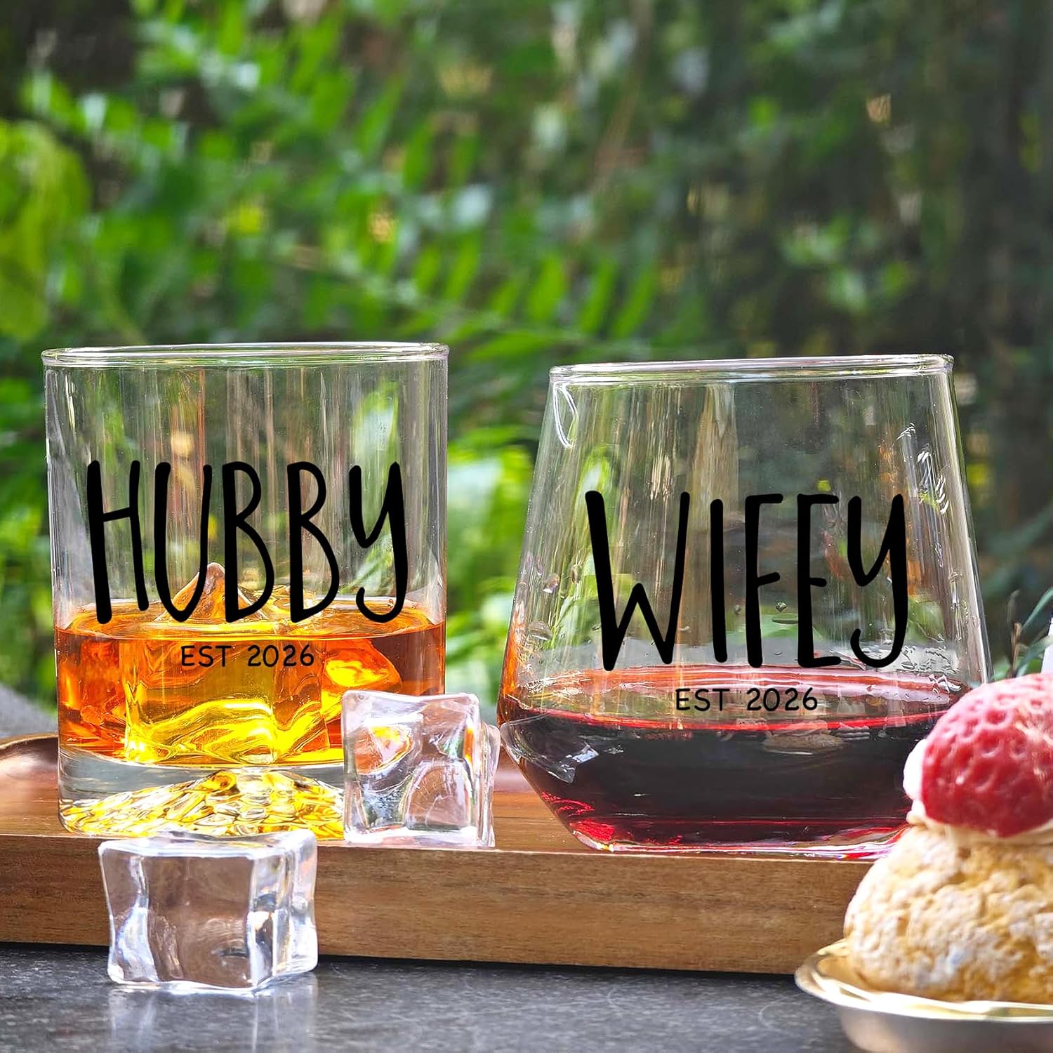 Hubby and Wifey Glasses Gift Set for Couples – Engraved Wine and Whiskey Tumblers, Anniversary Wedding Present, Valentines Day Gift 2026 (2-Piece Set) -256