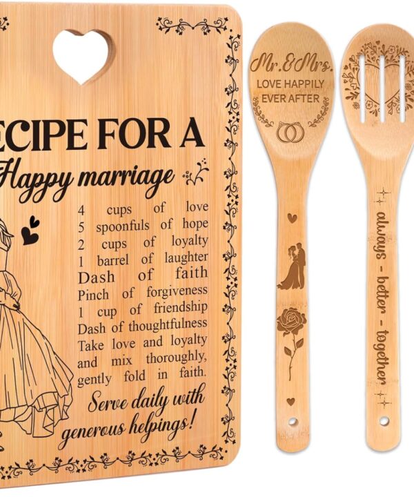 Bridal Shower Bachelorette Gifts for Bride Groom, Wedding Gifts for Couples 2025 - Happy Marriage Cutting Board Set for Newlyeds Newly Engaged Couples Bride to Be Wedding Shower