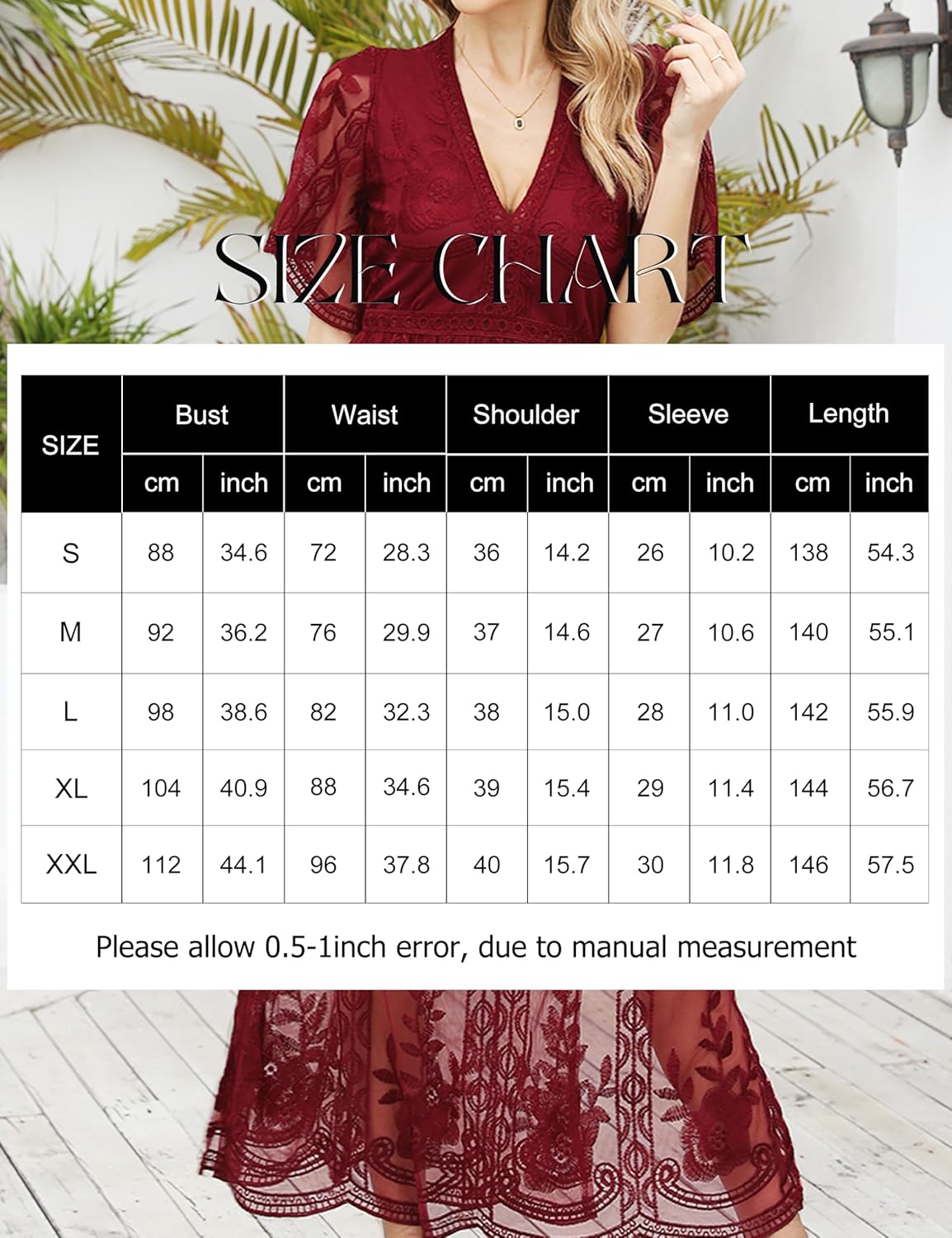 Eleter Women’s Deep V-Neck Lace Romper Short Sleeve Long Dress