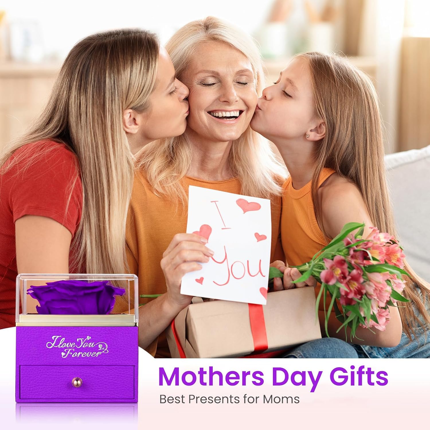 EleShow Preserved Real Purple Rose with Heart Necklace, Eternal Flowers Gifts for Mom Grandma Wife Girlfriend on Christmas, Valentines, Mothers Day, Anniversary, Birthday, I Love You Gifts for Her