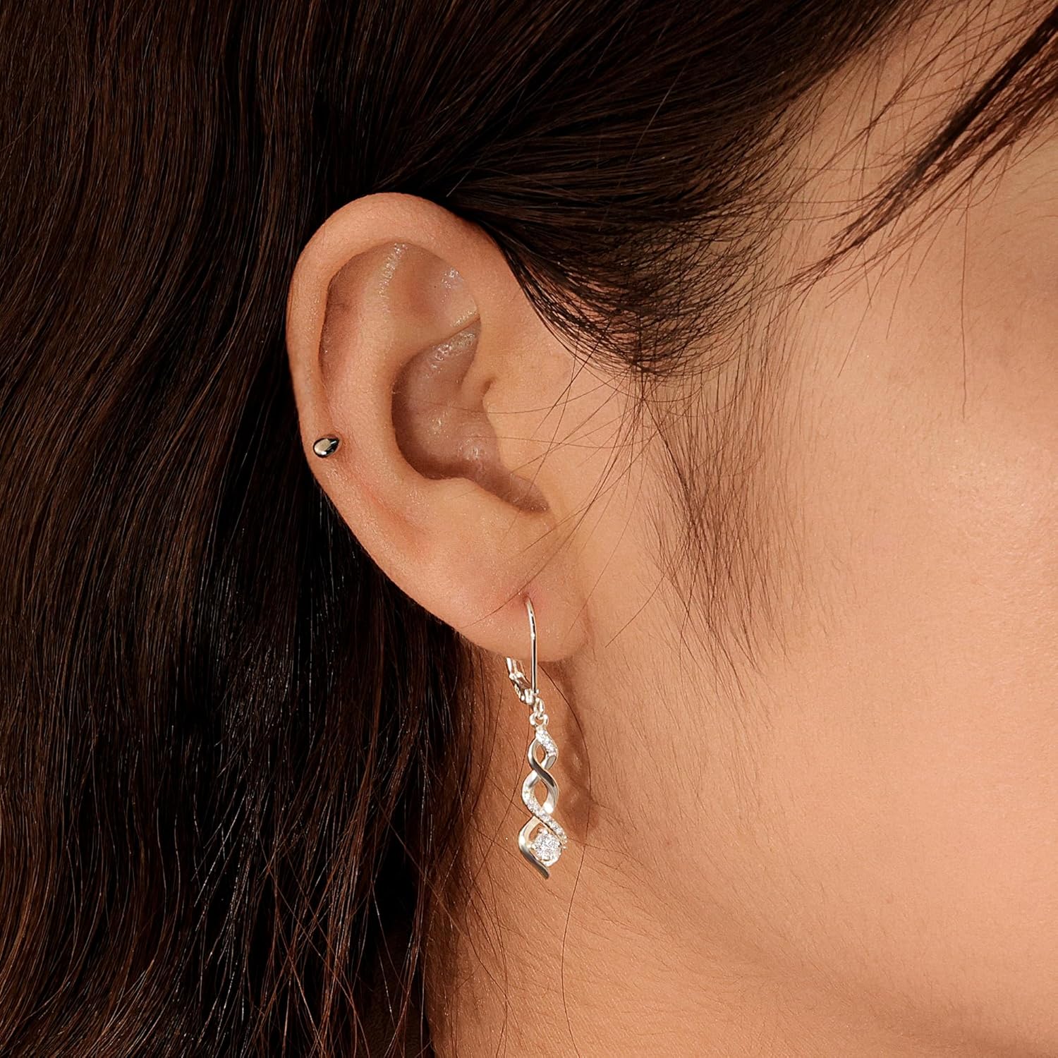 Sterling Silver Drop Dangle Earrings for Women Cubic Zirconia Hanging Dangle Earrings Long Infinity Drop Earring Leverback CZ Earing for Jewelry Gifts