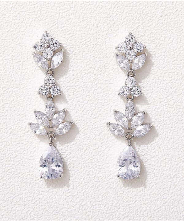 SWEETV Teardrop Wedding Earrings for Brides Birdesmaid, Crystal Cubic Zirconia Bridal Drop Earrings for Women Prom
