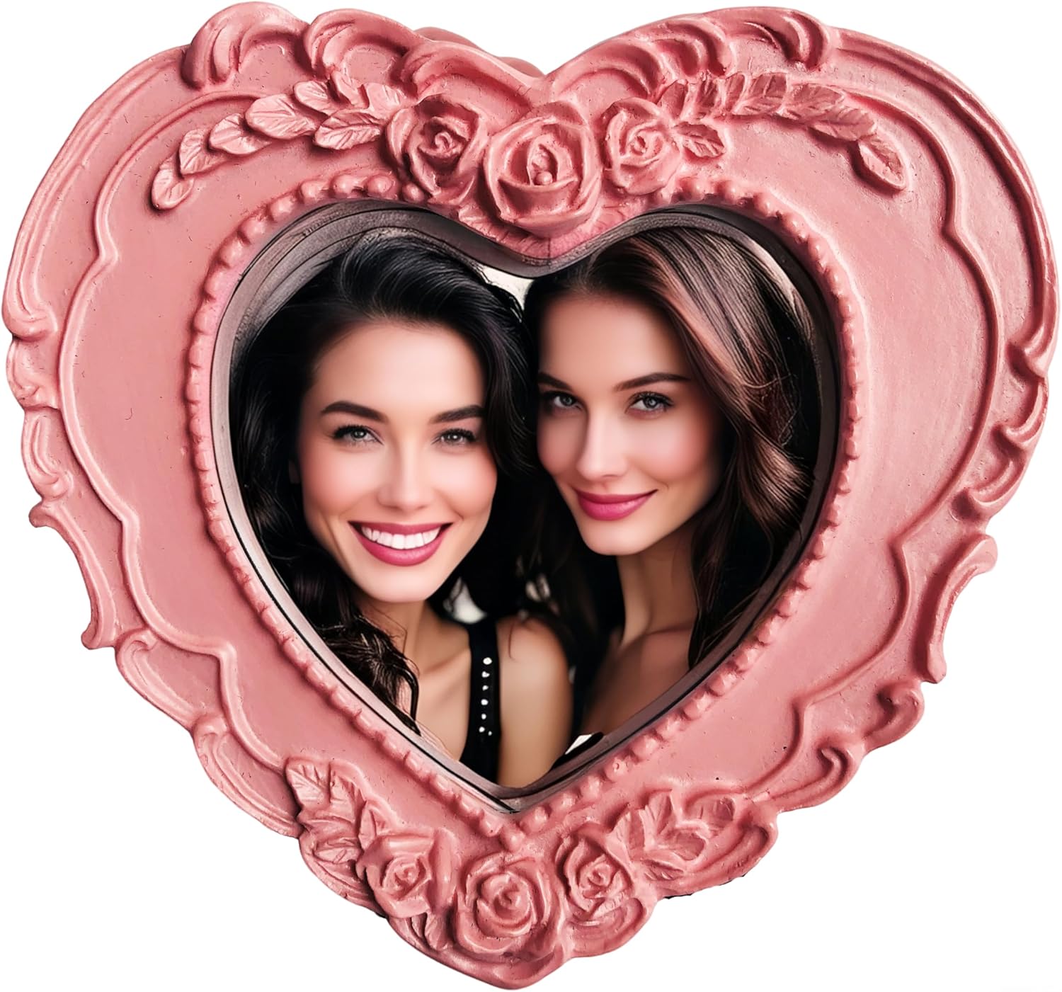 ZXT-parts 3×3 Picture Frame Heart Pink Frame. Resin Handmade Photo Frame. Glass Panel. Black Suede Cover.European Style Suitable for Wall or Desktop.