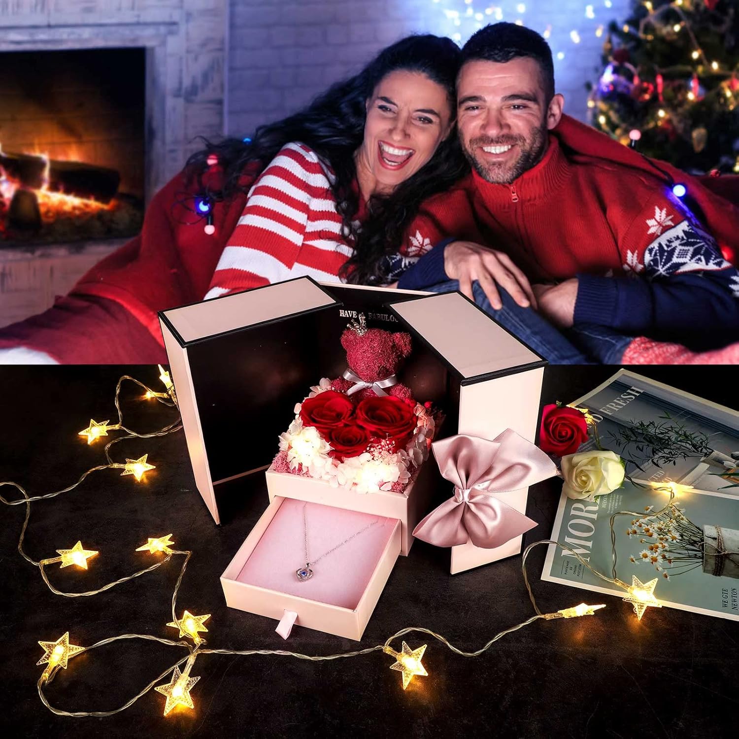 ADDWel Preserved Rose Gifts for Her, Forever Real Flowers with Sterling Silver Necklace for Wife Girlfriend Mom on Birthday Anniversary