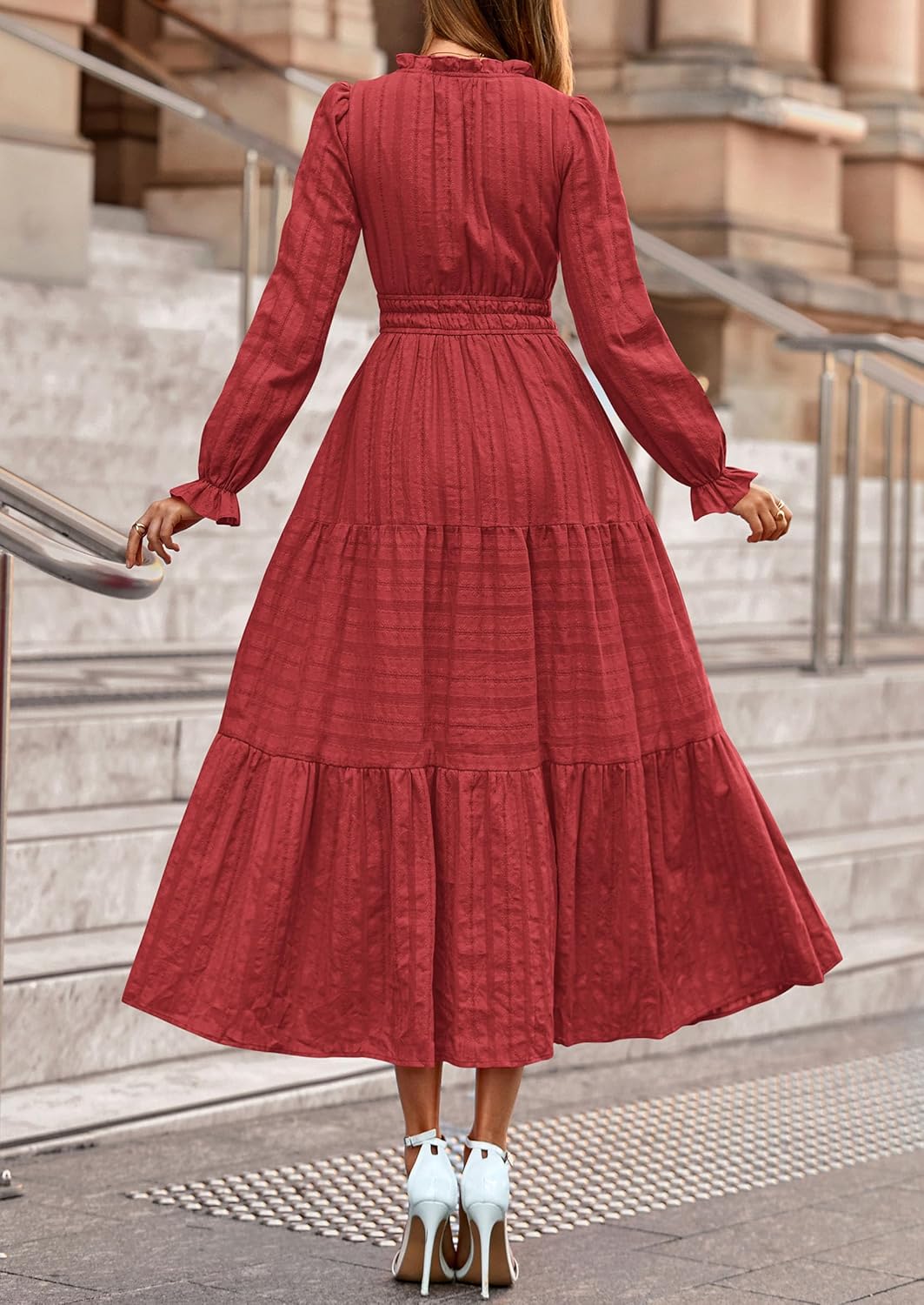 PRETTYGARDEN Womens 2025 Fall Wedding Guest Dresses Long Sleeve V Neck Flowy Elegant Holiday Party Maxi Dress with Pockets