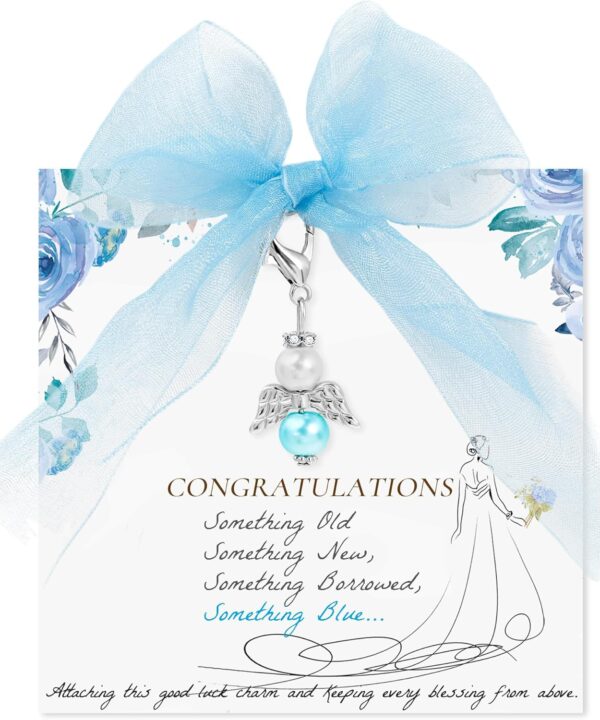 Something Blue Gift for Bride, Bridal Shower Wedding Gifts for Bride to Be Bridal Accessories Daisy Angel Bouquet Charms for Wedding Memory Memorial Gifts from Mom Dad Sister Friends