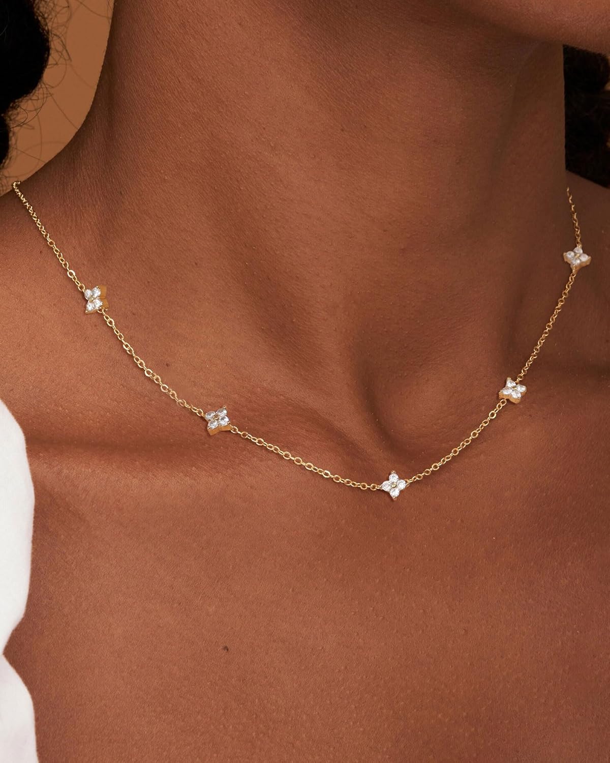 FUNEIA Dainty Silver Gold Necklaces for Women Trendy Non Tarnish 14K Gold Plated Cubic Zirconia Necklace Layered Cute Butterfly Heart Station Choker Necklace Stack for Wedding Prom Brides Jewelry