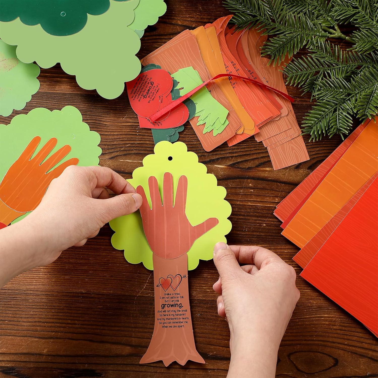 Menkxi 30 Set Valentine Tree Thumbprint Sign Craft Kit, DIY Poem Sign Craft for Art Project, Family Activity, Valentines Day Decoration, 6 Styles