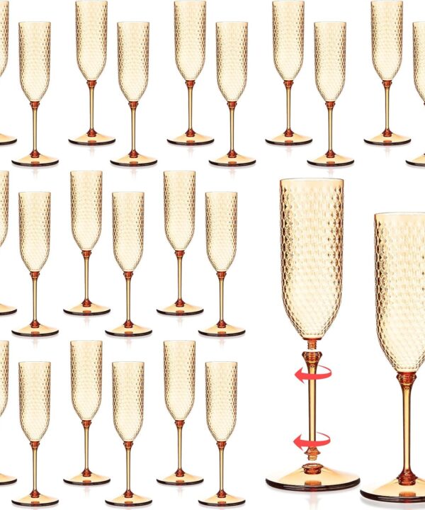 Remerry 24 Pack Detachable Plastic Champagne Flutes 5.5 oz Champagne Glasses Wedding Toasting Crystal Glasses Reusable Unbreakable Party Wine Cups for Wedding New Years Eve Party Supplies