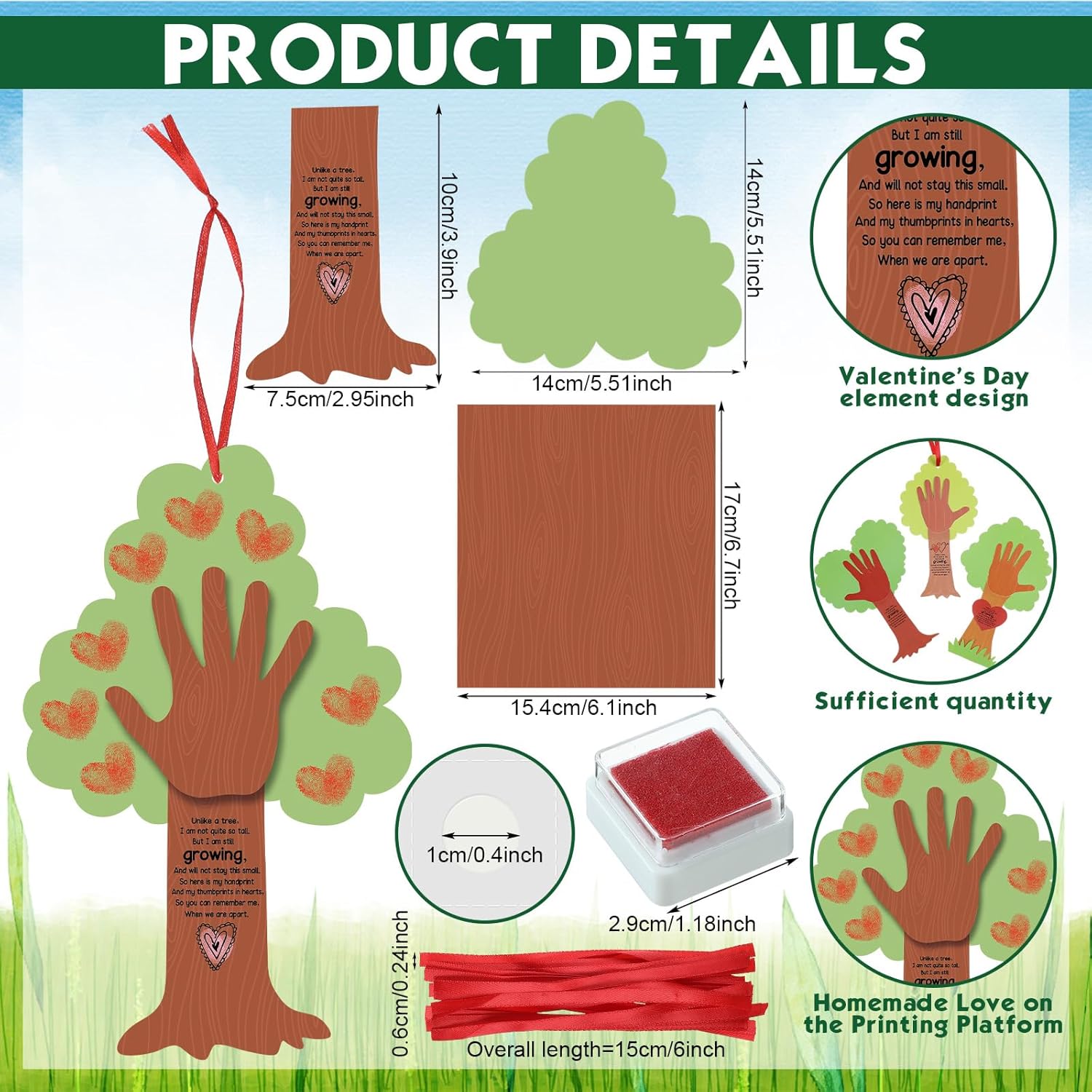 Menkxi 30 Set Valentine Tree Thumbprint Sign Craft Kit, DIY Poem Sign Craft for Art Project, Family Activity, Valentines Day Decoration, 6 Styles