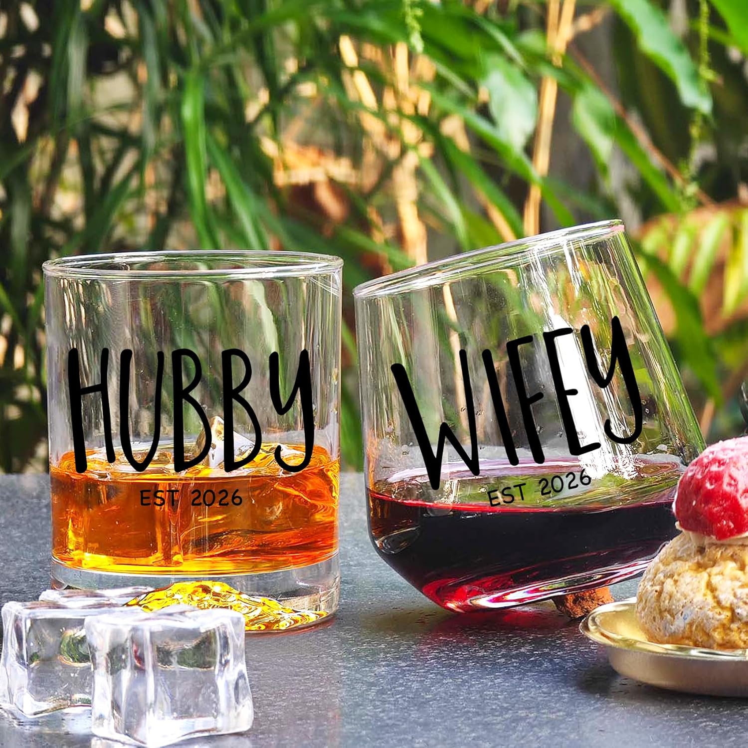 Hubby and Wifey Glasses Gift Set for Couples – Engraved Wine and Whiskey Tumblers, Anniversary Wedding Present, Valentines Day Gift 2026 (2-Piece Set) -256
