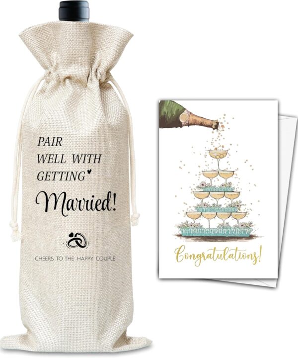 Wedding Wine Gifts Bag, Gifts For Wedding Engagement Marriage Bride Shower Reusable Wine Bag With Card, Champagne Gifts Bag, Gifts For Newly Engaged Couples Bride Groom Women Men Friends-24