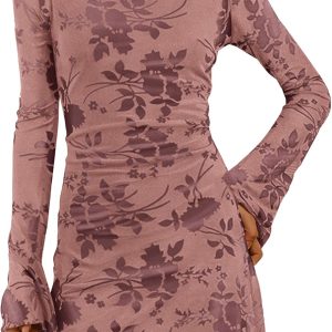 PRETTYGARDEN Women's 2025 Fall Fashion Floral Long Sleeve Mini Dress Mesh Bodycon Short Party Date Night Going Out Dresses