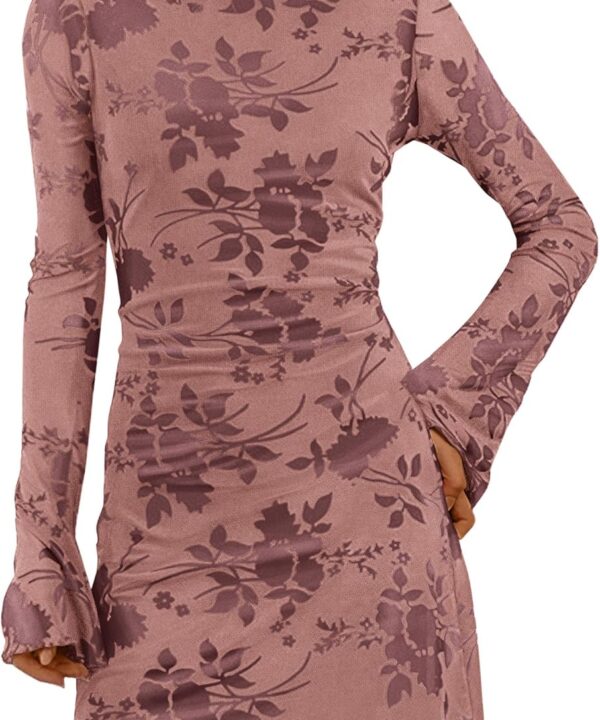 PRETTYGARDEN Women's 2025 Fall Fashion Floral Long Sleeve Mini Dress Mesh Bodycon Short Party Date Night Going Out Dresses