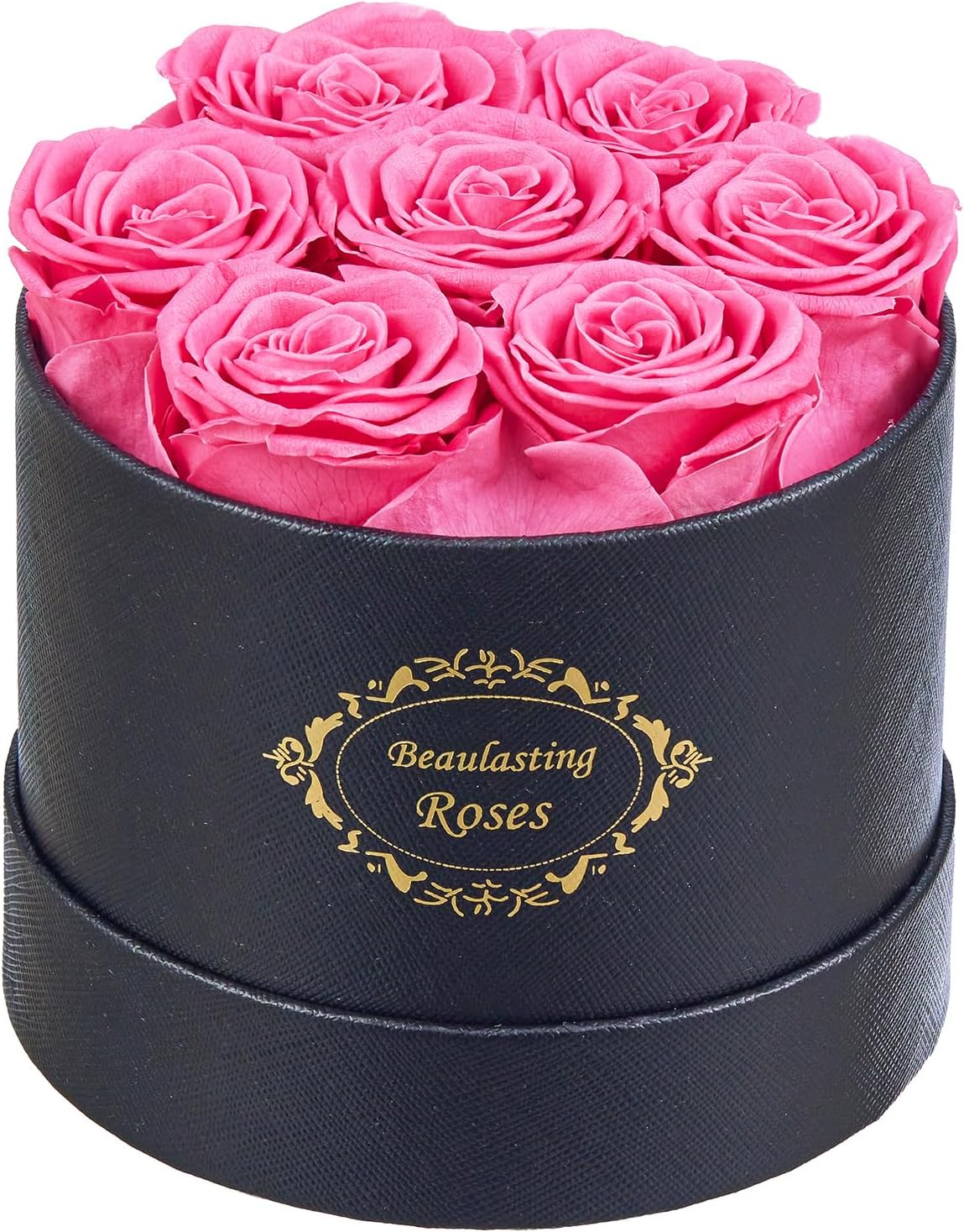 Beaulasting Long Lasting Preserved Roses in a Box Last a Year Forever Flowers for Her Mom Wife Anniversary Birthday (Round Black Box, Pink)