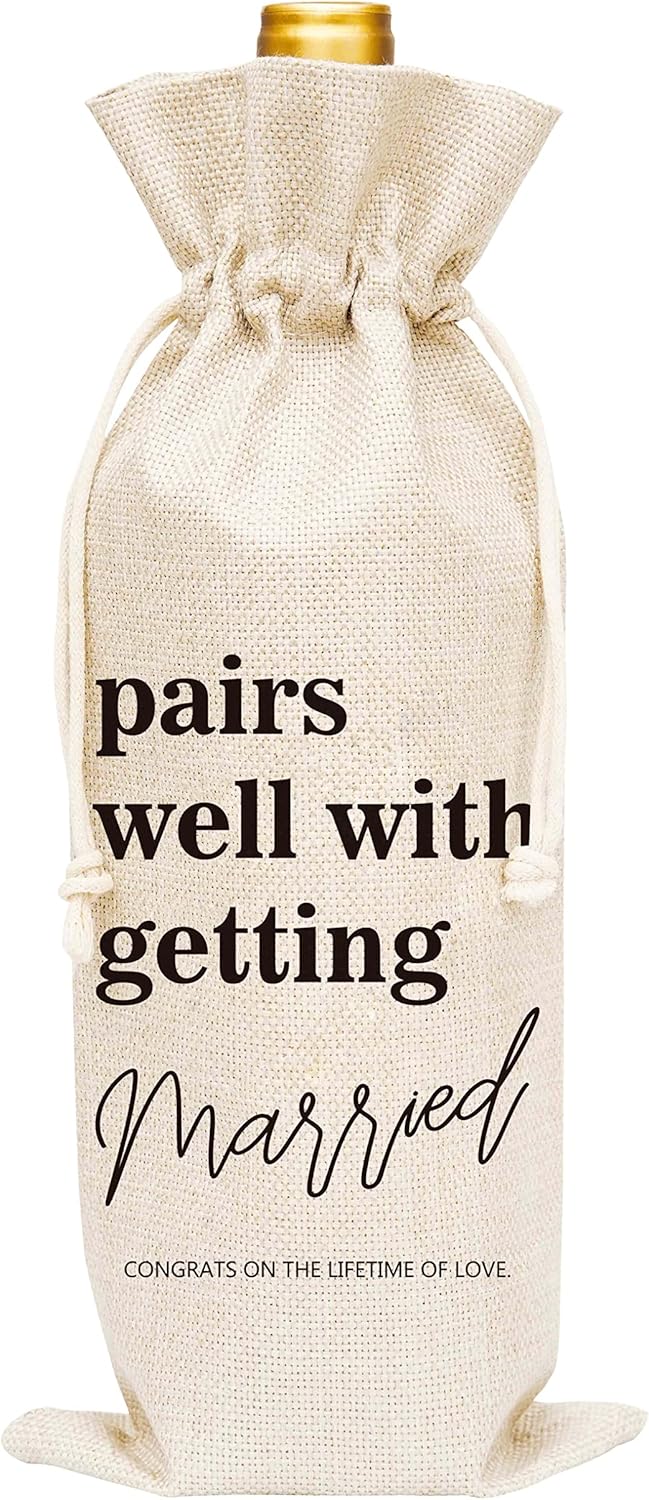 Huastatewolf Wedding Wine Bag - Burlap Wine Bottle Cover Gift Bag for Wedding Party, Engegement Party - 1 Pc Wine Bag(C34)