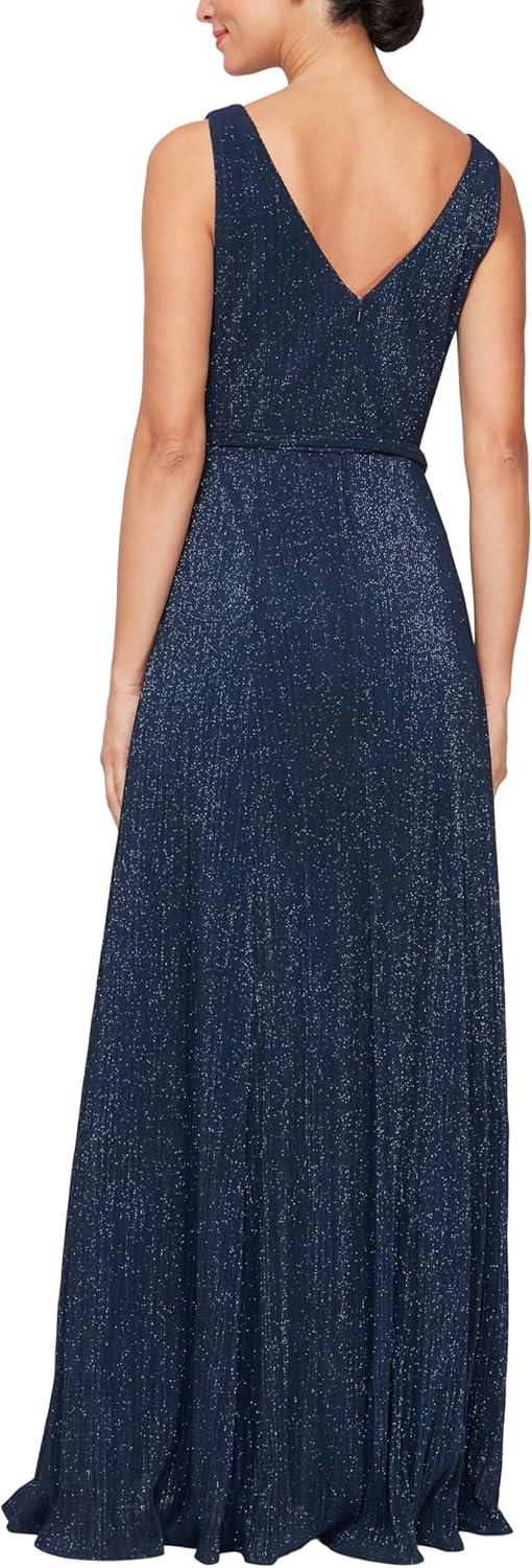 Alex Evenings Womens Sleeveless V-Neck Long A-line Dress, Elegant Formal Gown, Wedding Guest, Party Dress