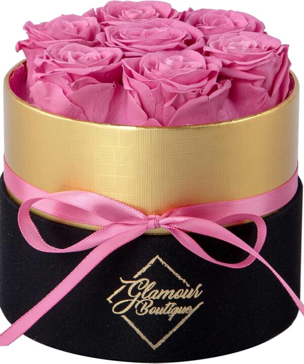 GLAMOUR BOUTIQUE Eternal Preserved Roses in a Box - Flowers Forever, Rose Forever in a Box for Wife, Birthday Gifts for Her, 7 Roses, Pink