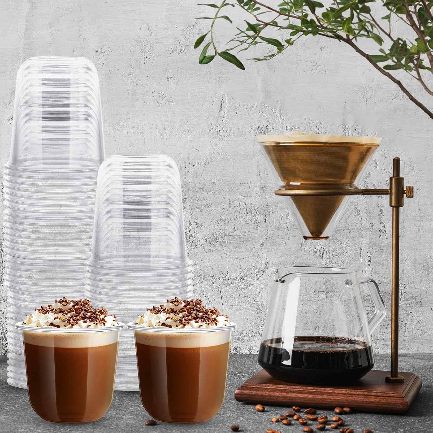 Disposable Stemless Clear Plastic Cups 12OZ NATURAL Arc Plant Based wine glasses For Parties Weddings Birthdays Cocktail BPA Free Recyclable Clear Cold Cups (Set of 300)