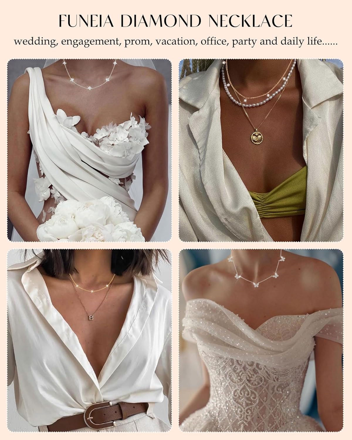 FUNEIA Dainty Silver Gold Necklaces for Women Trendy Non Tarnish 14K Gold Plated Cubic Zirconia Necklace Layered Cute Butterfly Heart Station Choker Necklace Stack for Wedding Prom Brides Jewelry